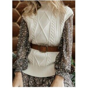 Vero Moda Cable Knit  Fisherman Sweater Vest Large Cream Preppy Boho Academia